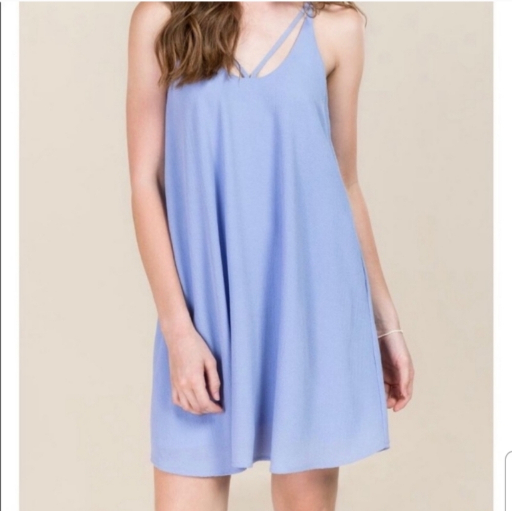 FRANCESCA'S BLUE RAIN STRAPPY DRESS, OXFORD BLUE L